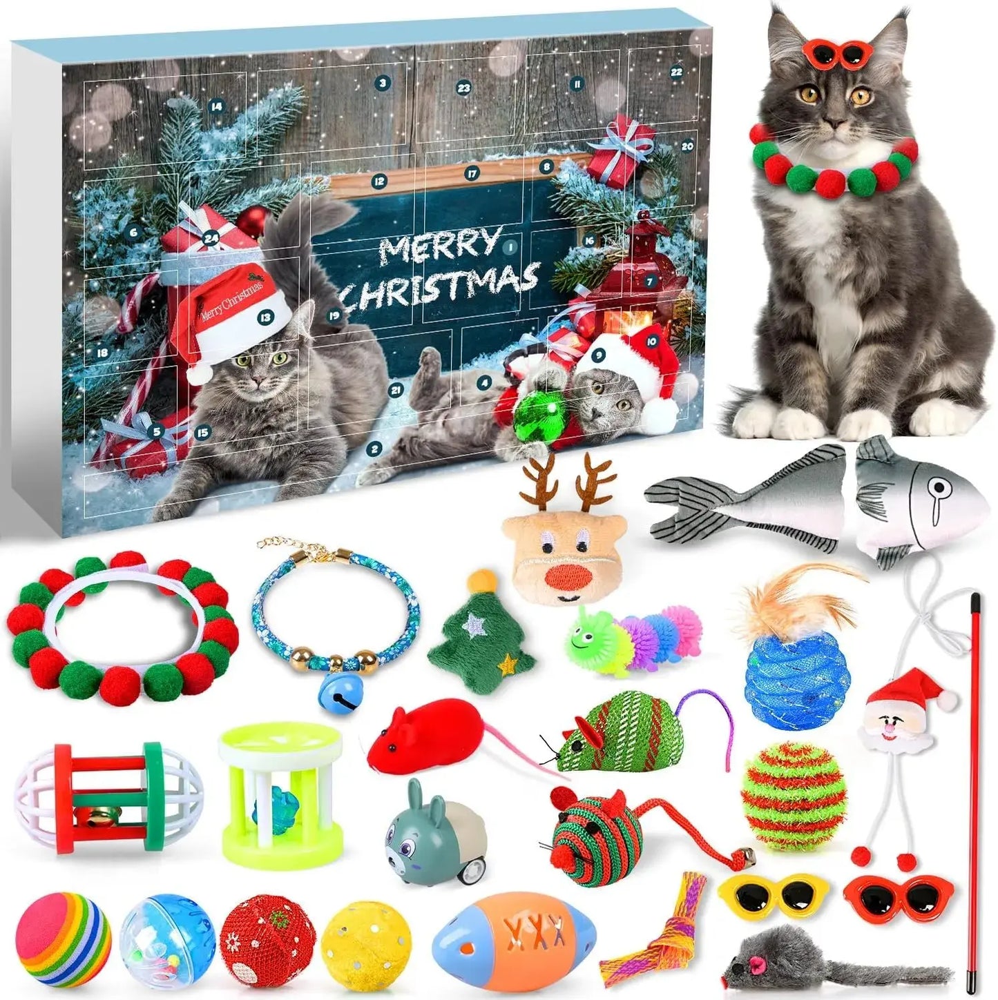 🔥Last 48 hours 50% OFF - 🐱2024 Christmas Countdown Cat Toys Advent Calendar xigoot