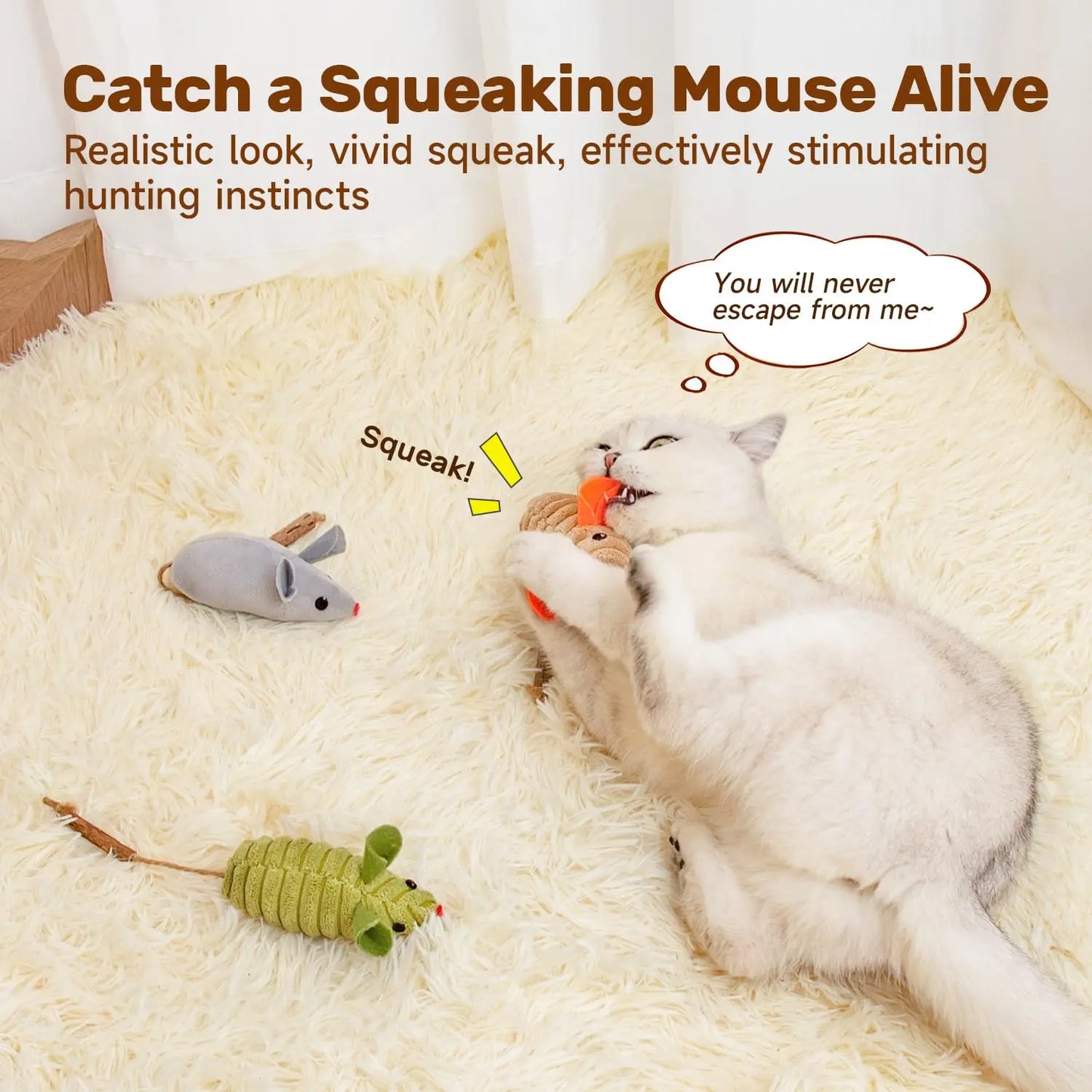 Potaroma Cat Toys 3Pcs Squeak Mice, Mouse-shaped cat toys Potaroma Pet